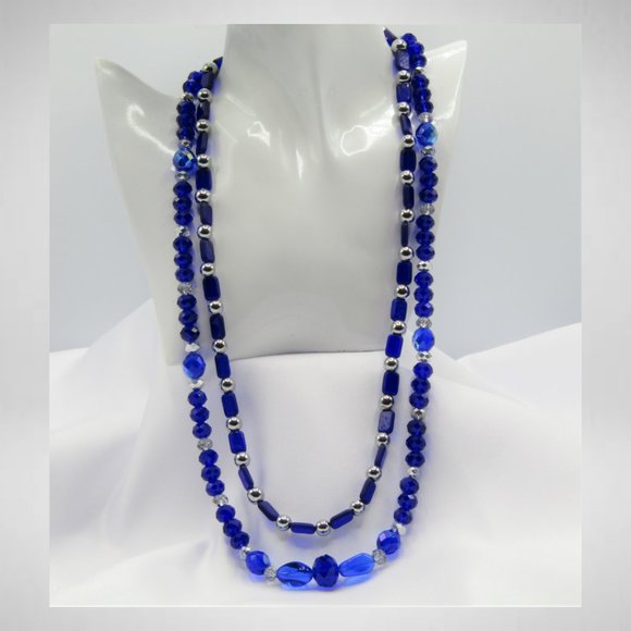 COPY - Sapphire Blue and Silver Colour Beaded Jewelry Set - Picture 2 of 5